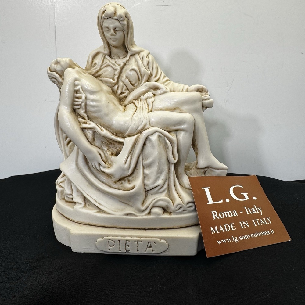 Vintage Carved Marble Dust Italy Italian Jesus & Virgin Mary Pieta Religious Tag